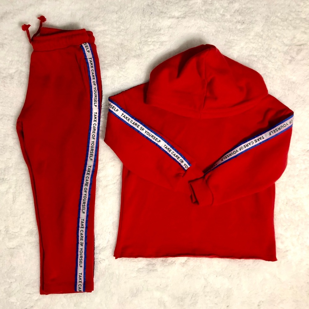 Red “Take Care of Yourself” Matching Tracksuit